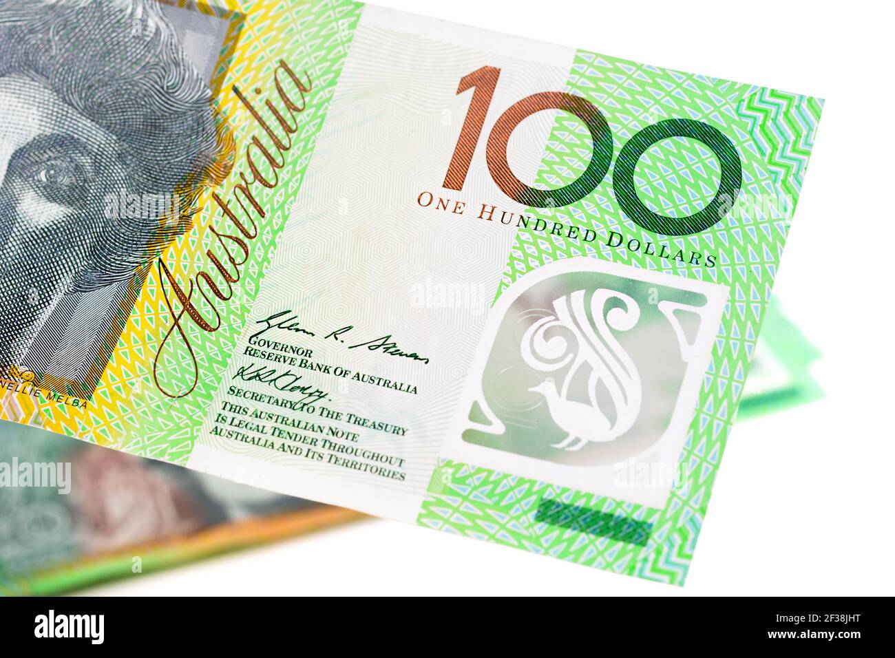 Primo piano della banconota da 100 dollari australiani Foto Stock