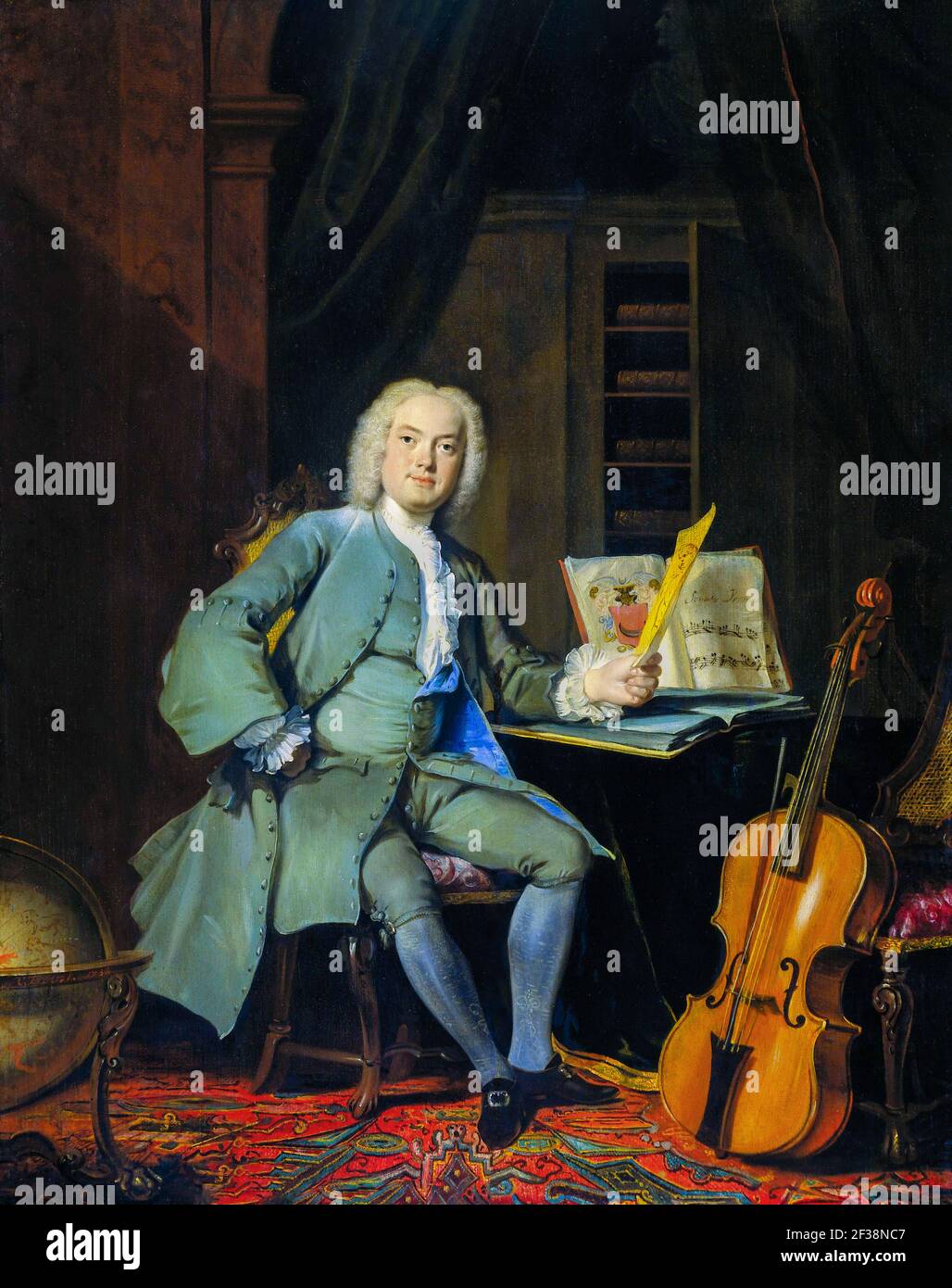 Ritratto di un amante dell'arte e della musica, probabilmente uno dei tre fratelli della famiglia Mennonita Van der Mersch di Amsterdam. L'uomo è ritratto pieno Foto Stock