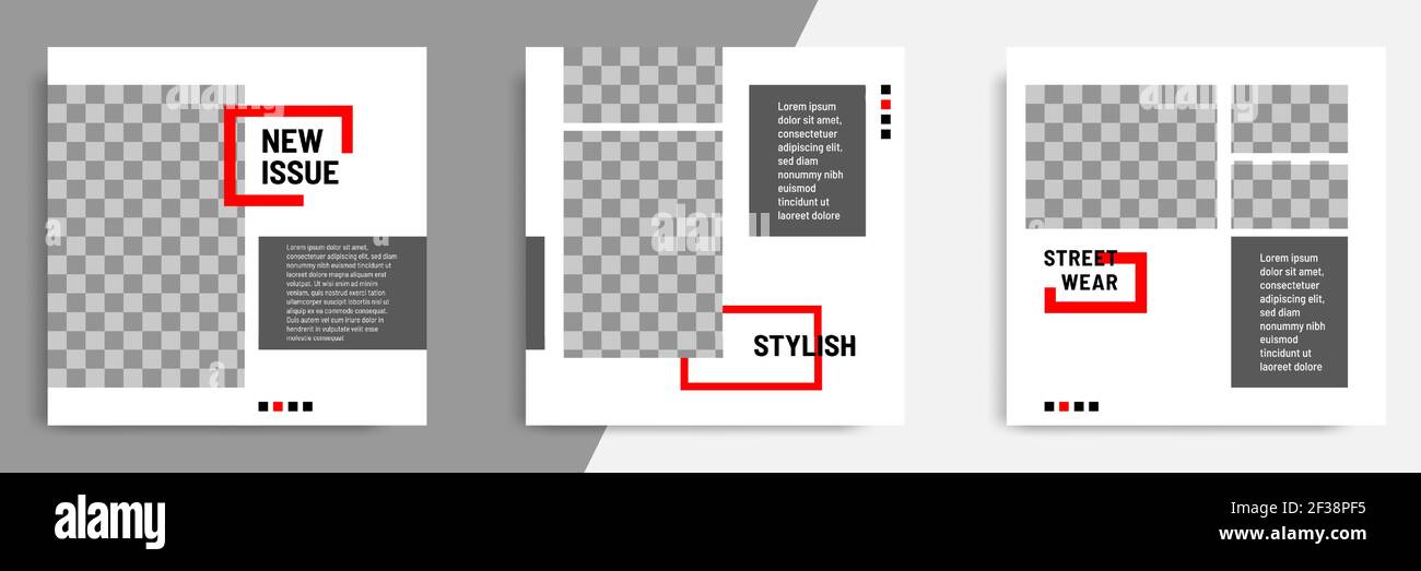 Immagine vettoriale di sfondo dal design minimo in colore nero rosso bianco del riquadro. Modello di banner forma geometrica moderna astratta quadrata modificabile per soci Illustrazione Vettoriale