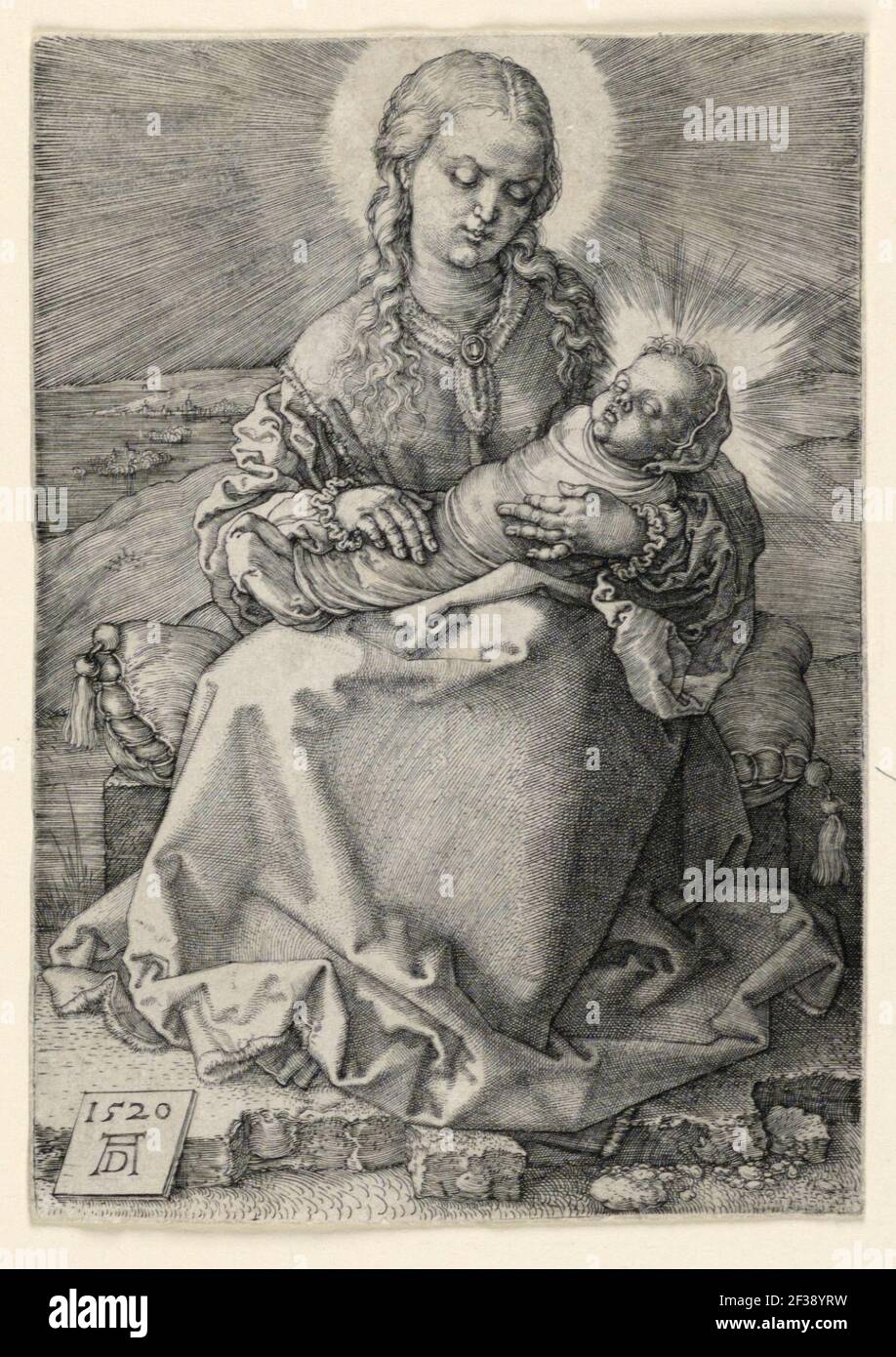 Stampa, la Vergine e il Bambino in vestiti a rondola, 1520 Foto Stock