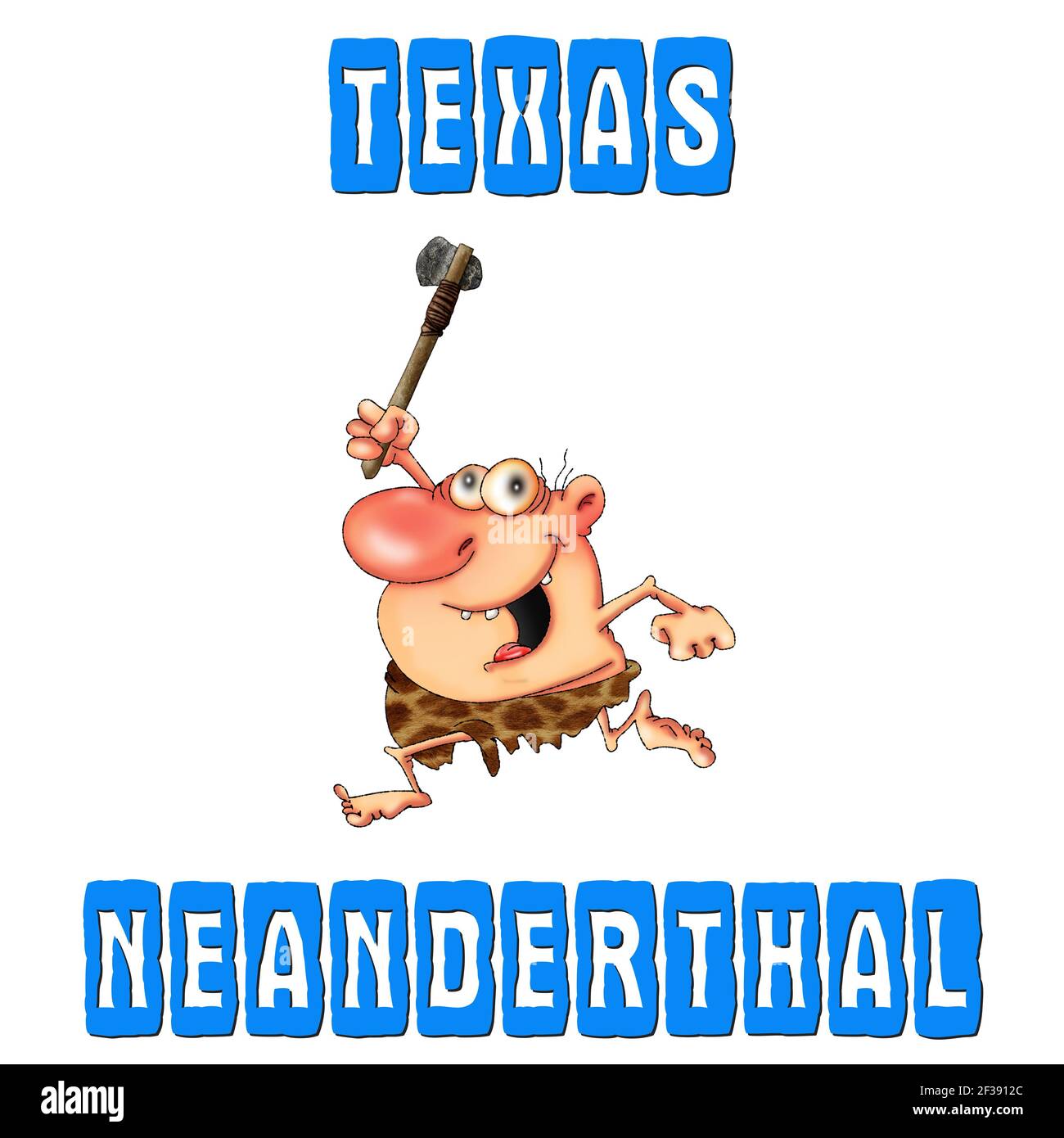 Texas neanderthal. Cartoon divertente personaggio per la stampa e adesivi.. Foto Stock