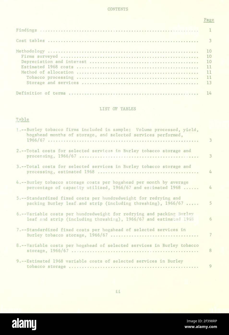 Elaborazione, memorizzazione e selezionato il servizio dello storage per i costi del tabacco Burley in strutture commerciali, 1966-67 e stimati 1968 Foto Stock