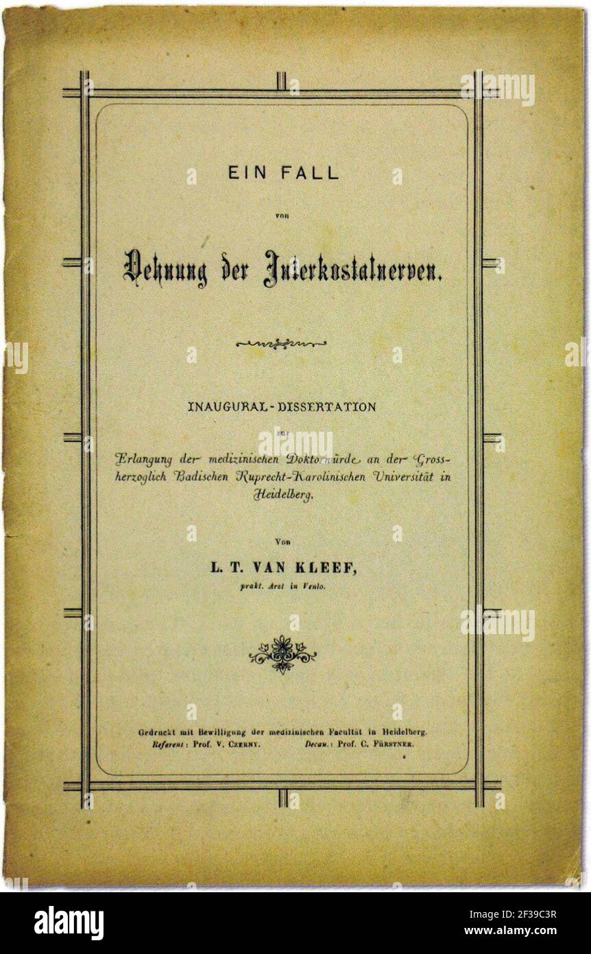 Proefschrift Universität Kleef, Ruprecht-Karls-Heidelberg (1880). Foto Stock