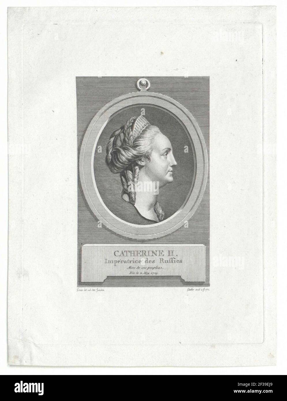 Incisione di profilo di Caterina II di Russia 07. Foto Stock