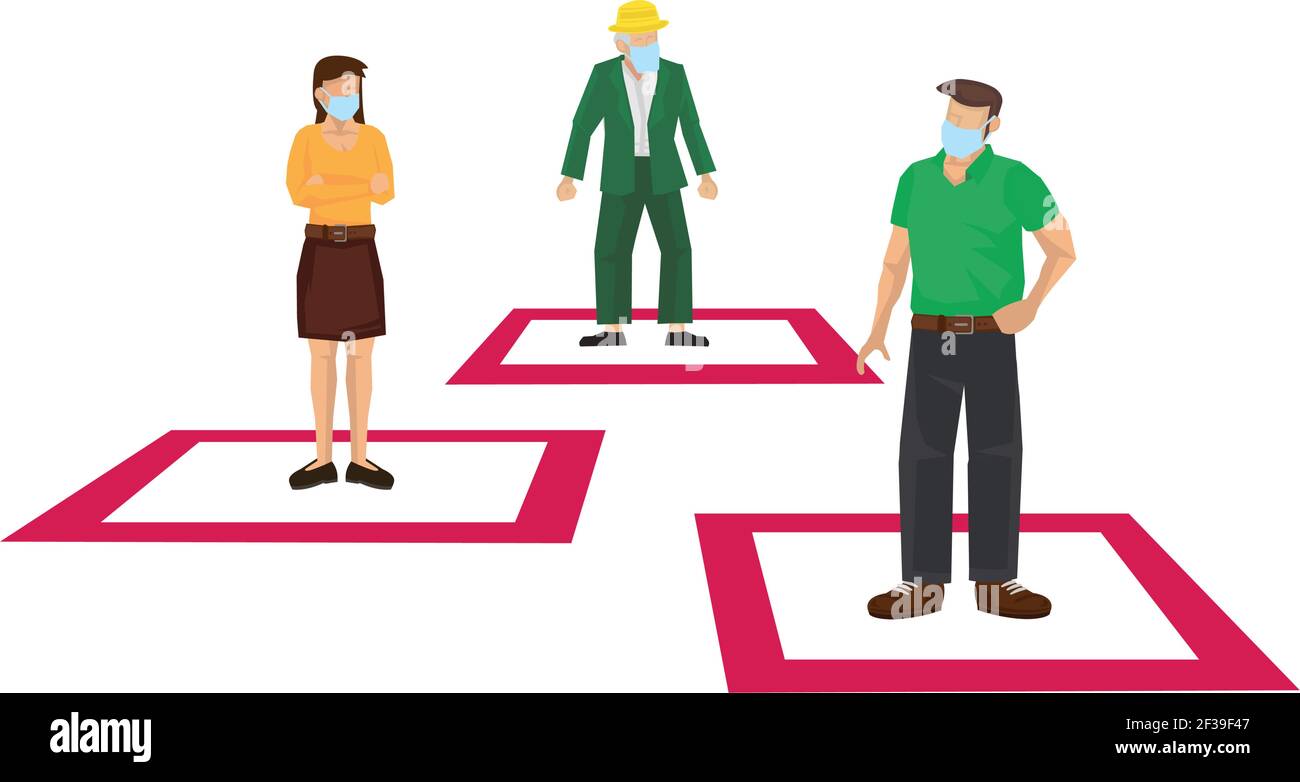 Distanza sociale tra le persone. Mantenere una distanza per proteggere dal concetto di diffusione dell'epidemia di coronavirus. Illustrazione vettoriale. Illustrazione Vettoriale