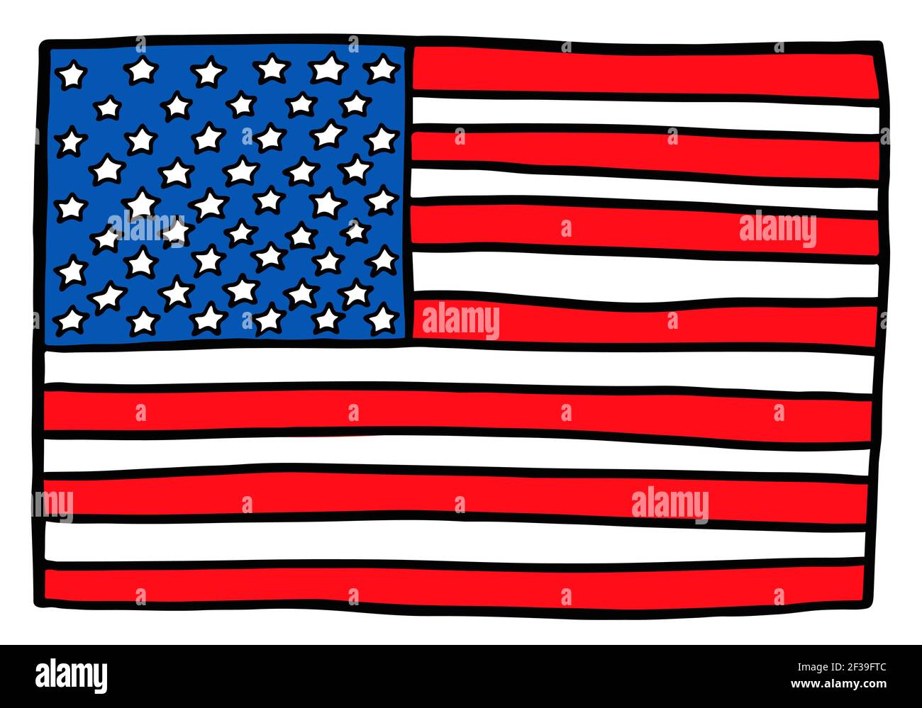 Bandiera degli Stati Uniti. stati Uniti d'America doodle mano disegnata. Illustrazione vettoriale Illustrazione Vettoriale