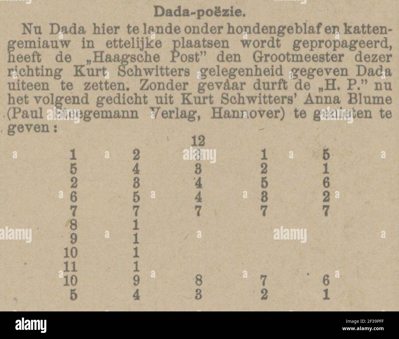 Provincia Geldersche en Nijmeegsche Courant vol 1923 no 019 Dada-poëzie. Foto Stock