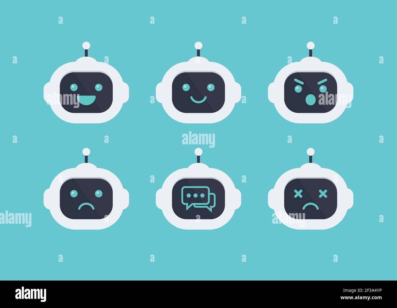 Robot testa avatar emotion set. Robot macchina futuro. Design piatto. Illustrazione vettoriale Illustrazione Vettoriale