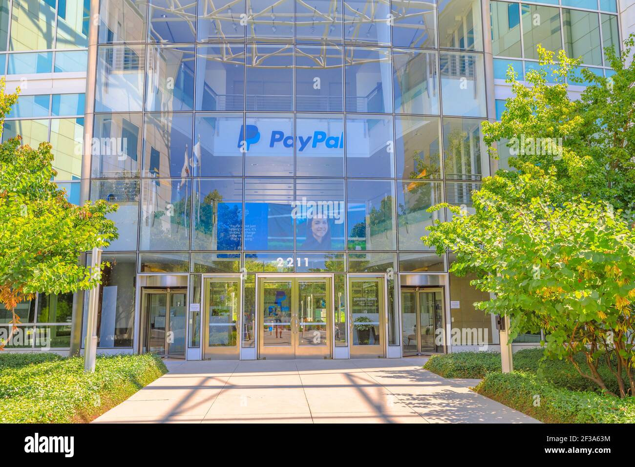 San Jose, California, Stati Uniti - 12 agosto 2018: La Silicon Valley società Paypal HQ facciata. Foto Stock