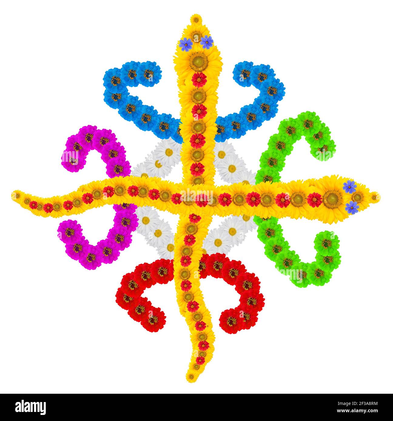 Simbolo nativo dell'unità nella diversità fatta da fiori. Collage fotografico isolato fatto a mano Foto Stock