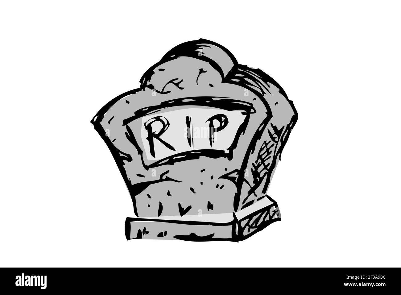 Vector Doodle Hand Draw Sketch, Christian Stone grave e erba, isolato su bianco Illustrazione Vettoriale