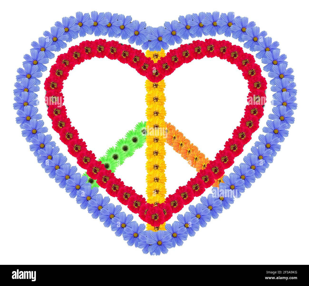 Simbolo nativo dell'amore e della pace fatto fiori di fda. Collage fotografico isolato fatto a mano Foto Stock