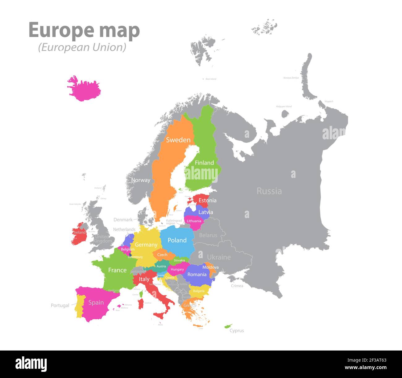Mappa europea e Unione europea, singoli stati separati con nomi, mappa dei  colori isolata su vettore di sfondo bianco Immagine e Vettoriale - Alamy