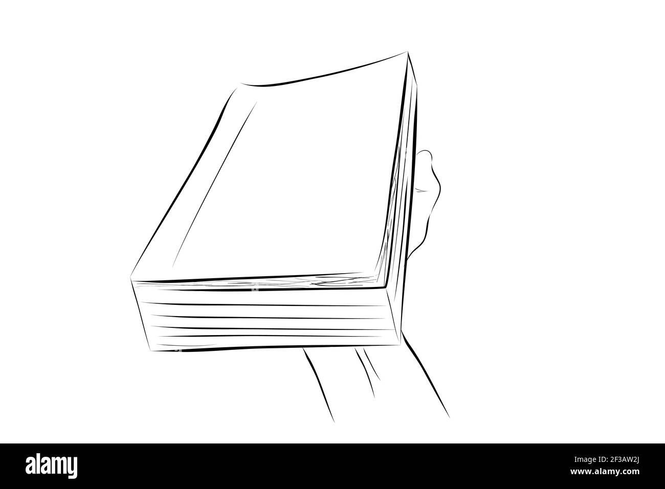 Illustrazione vettoriale di schizzo per l'istruzione articolo relativo, mano che tiene grande libro Illustrazione Vettoriale