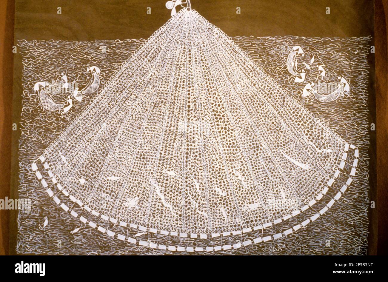 India, pittura di Warli, pesca con una rete. Foto Stock