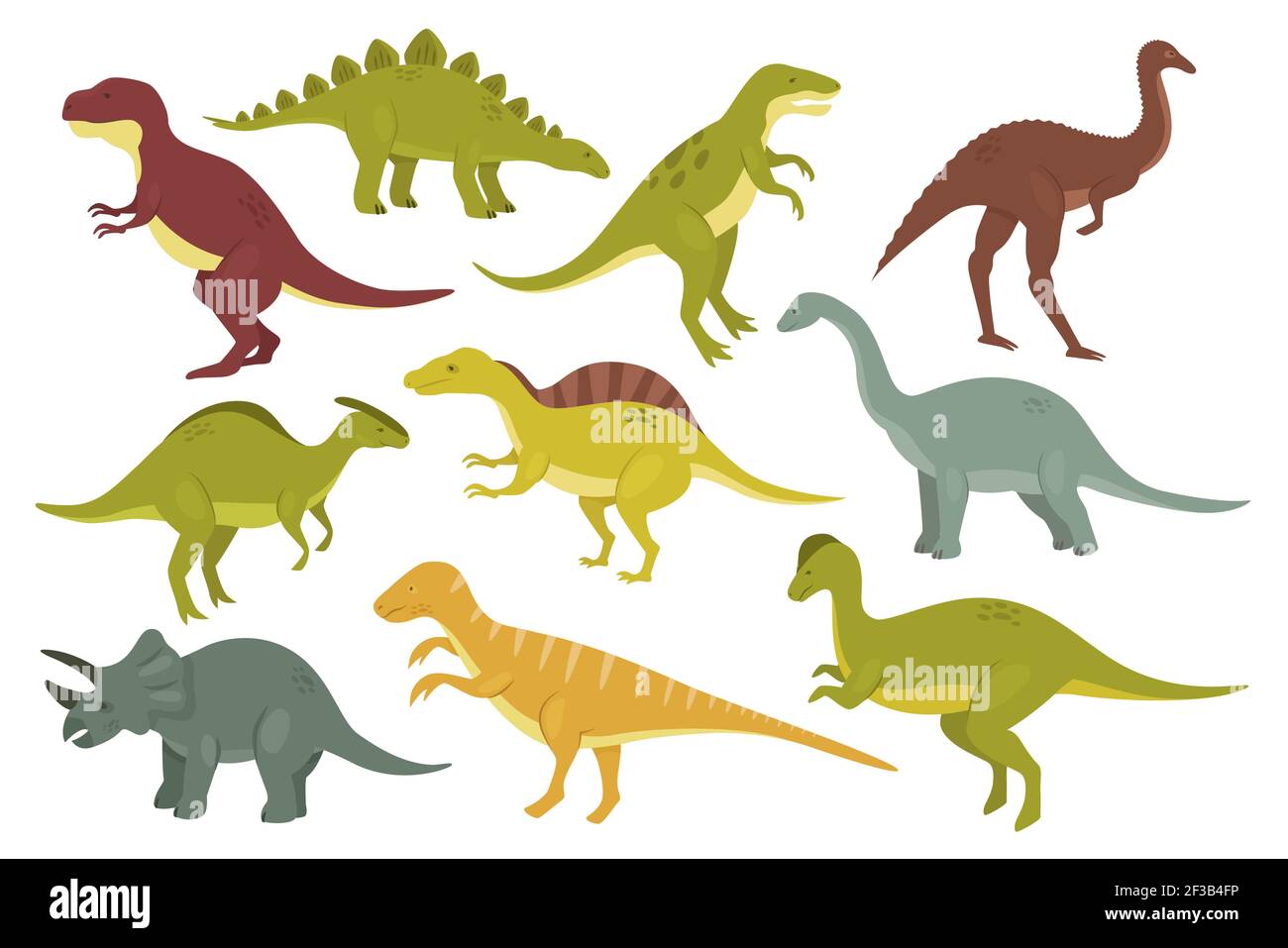 Set isolato di dinosauri preistorici, antica collezione dino di mostri animali selvatici Illustrazione Vettoriale