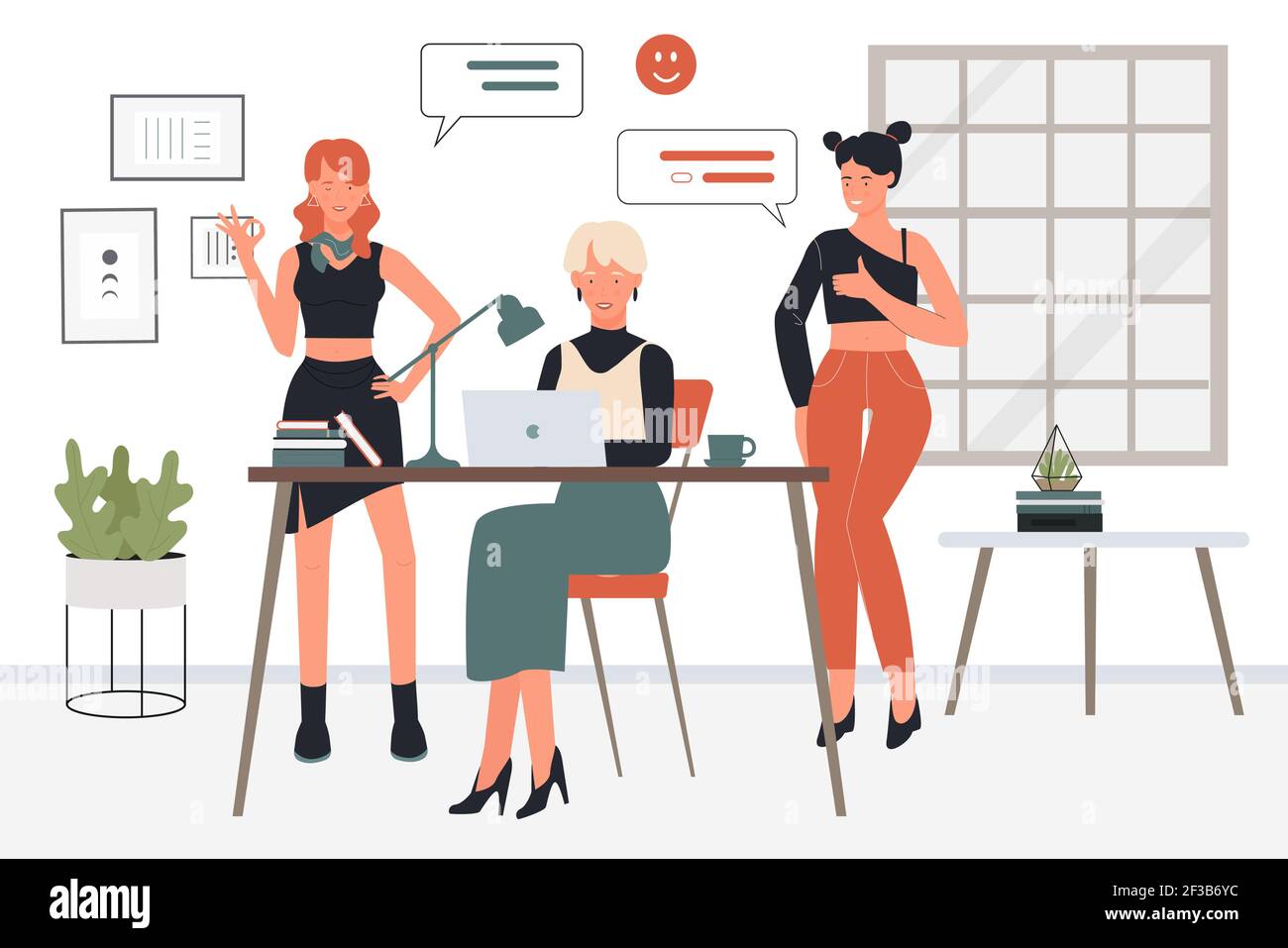 Business People successo lavoro di squadra, donne dipendenti colleghi felici di lavorare come squadra Illustrazione Vettoriale
