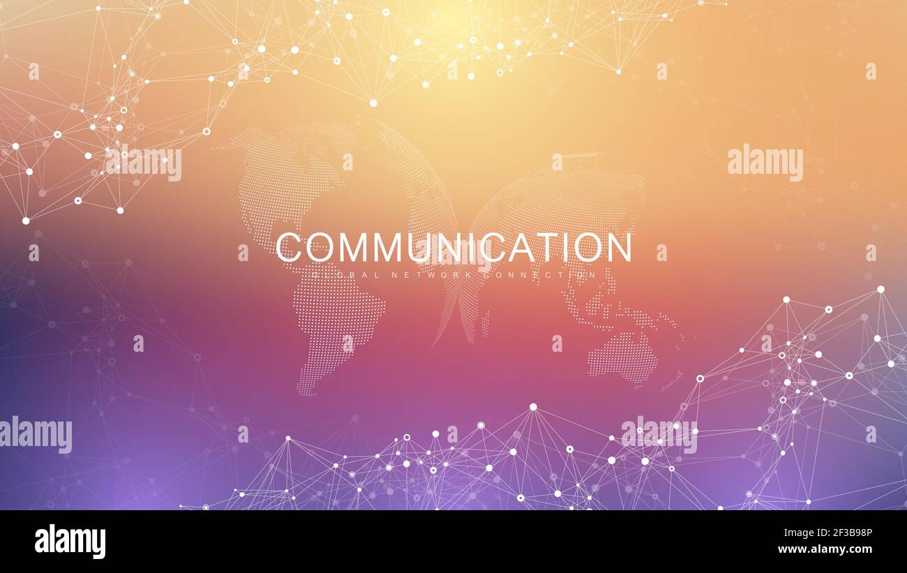 Connessione di rete globale. Comunicazione di social network nel business globale. Concetto di composizione di punti e linee della mappa mondiale. Illustrazione vettoriale. Illustrazione Vettoriale