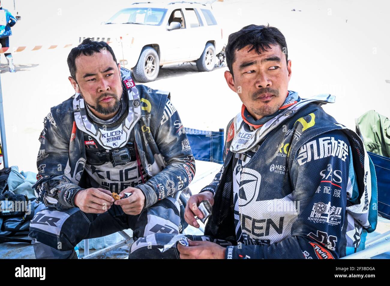 89 MIN Zhang (chn), KTM, Klicen KTM R2R Dakar Rally Team, moto, ritratto, 90 HONGYI Zhao (chn), KTM Klicen KTM R2R Dakar Rally Team, moto, ritratto durante la Dakar 2019, Stage 9, Pisco - Pisco, perù, il 16 gennaio - Foto Eric Vargiolu / DPPI Foto Stock