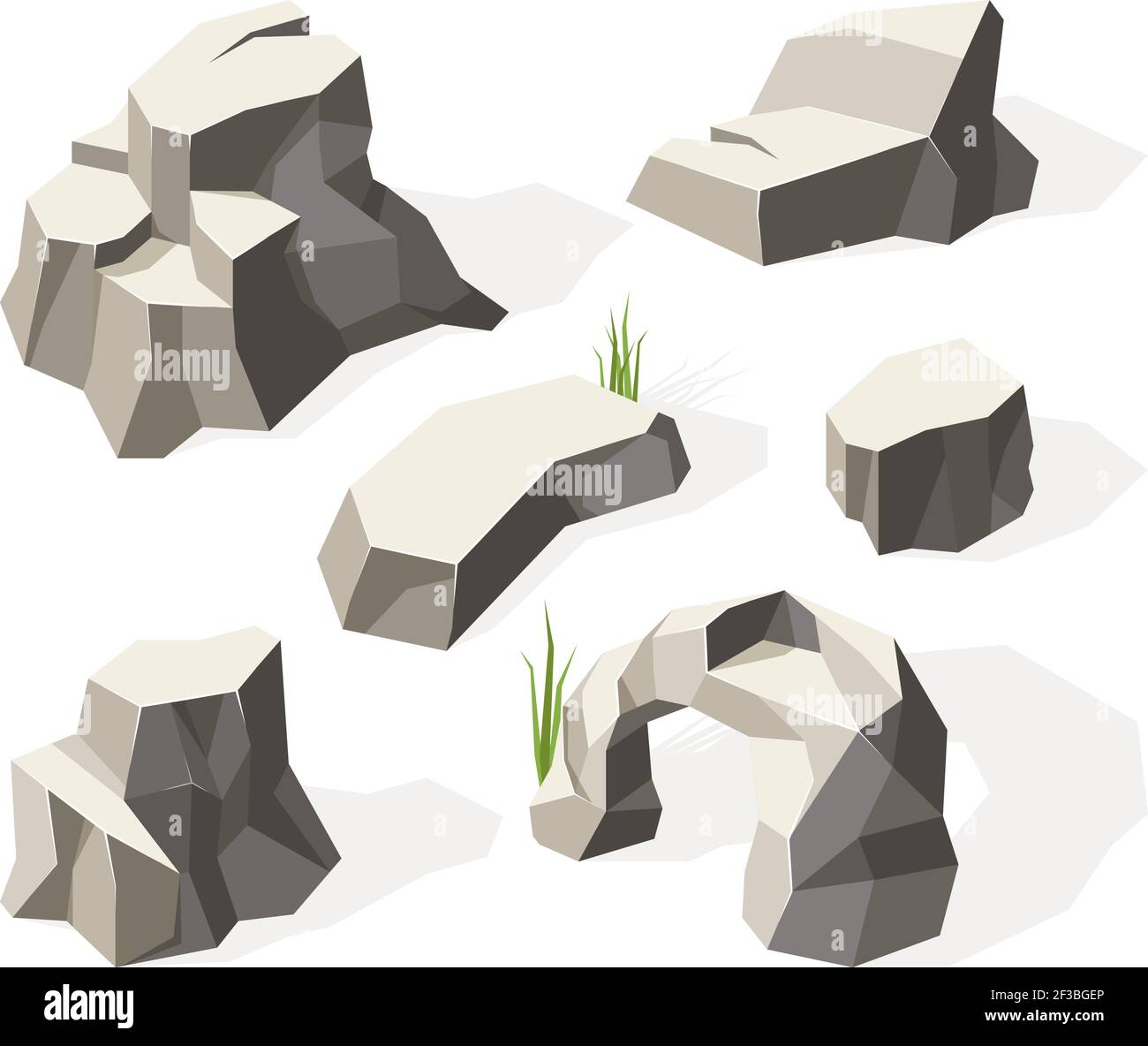 Rocce isometriche. Pietre grigie per la costruzione di pareti blocchi granito minerale di superficie di rocce vettoriali Illustrazione Vettoriale