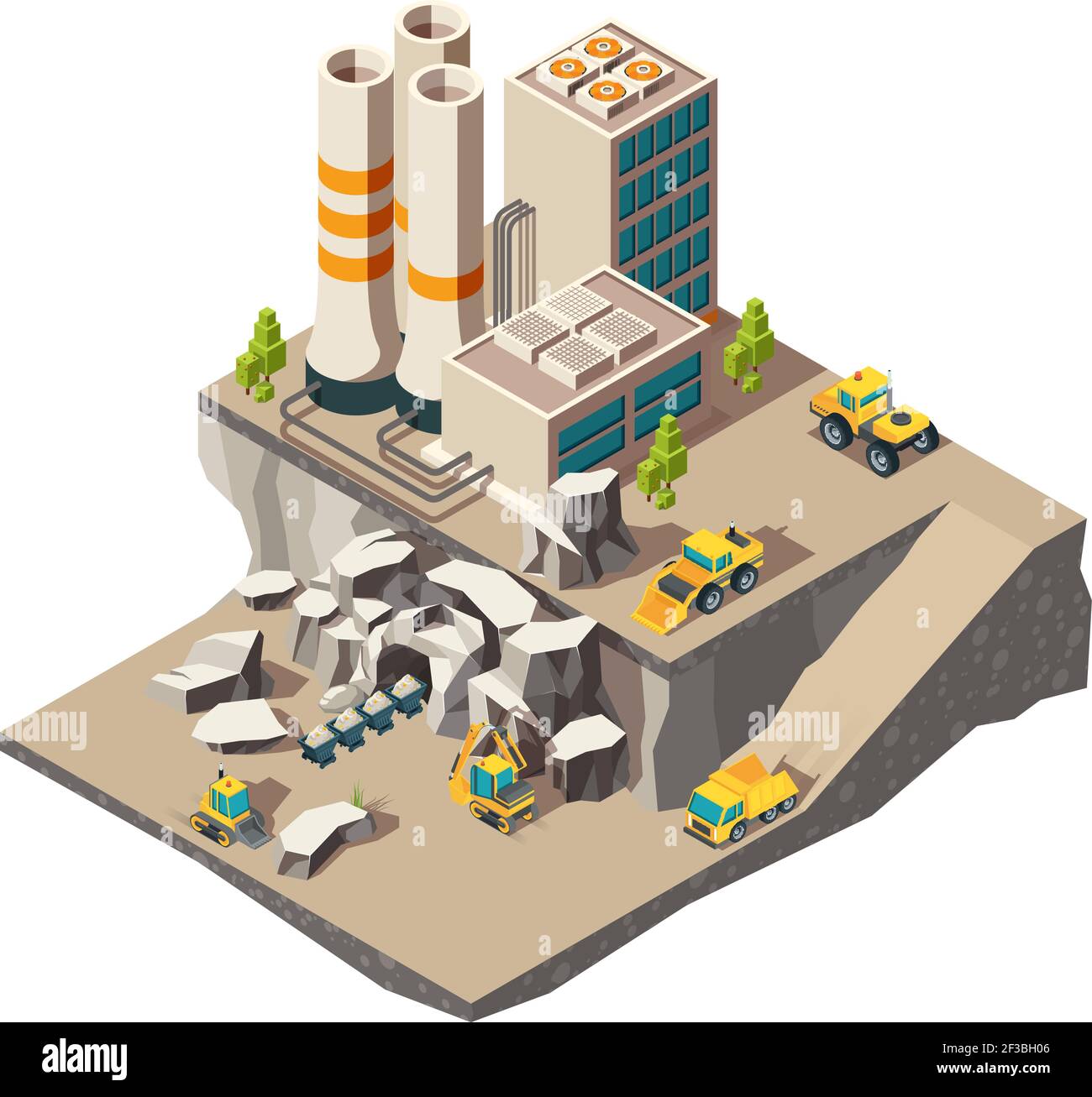 Isometrica mineraria. Industria mineraria produzione costruzione cava tecnica composizione vettoriale Illustrazione Vettoriale