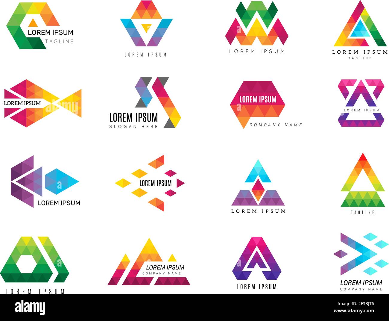 Logo triangolare. Modello di annuncio commerciale simboli colorati poligonali della raccolta di pittogrammi vettoriali di identità Illustrazione Vettoriale