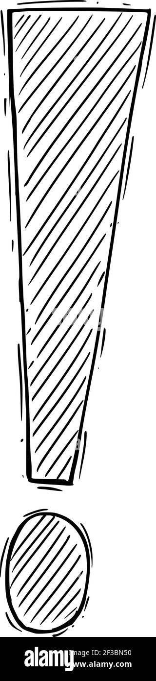 Punto esclamativo o simbolo punto. Concetto di pericolo o avvertenza. Disegno a mano e illustrazione Illustrazione Vettoriale