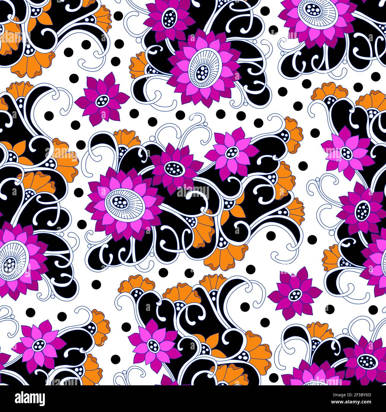 Motivo floreale bohémien senza cuciture con fiori fantasia stilizzati. Stampa colorata di elementi disegnati a mano. Illustrazione vettoriale. Illustrazione Vettoriale