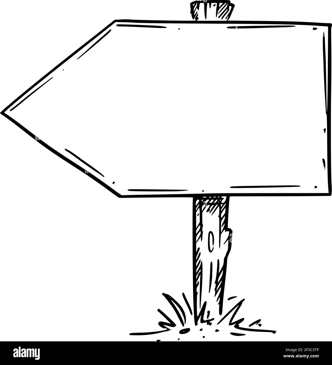 Cartello freccia direzione legno vuoto. Disegno a mano e illustrazione Illustrazione Vettoriale