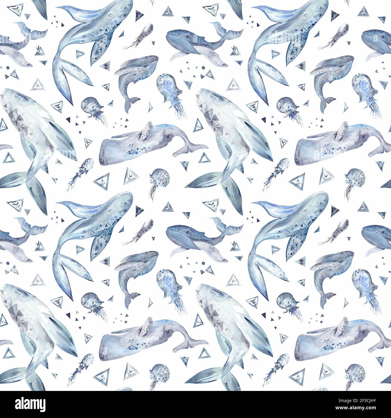 Spazio Whale Watercolor Pattern su sfondo bianco Foto Stock