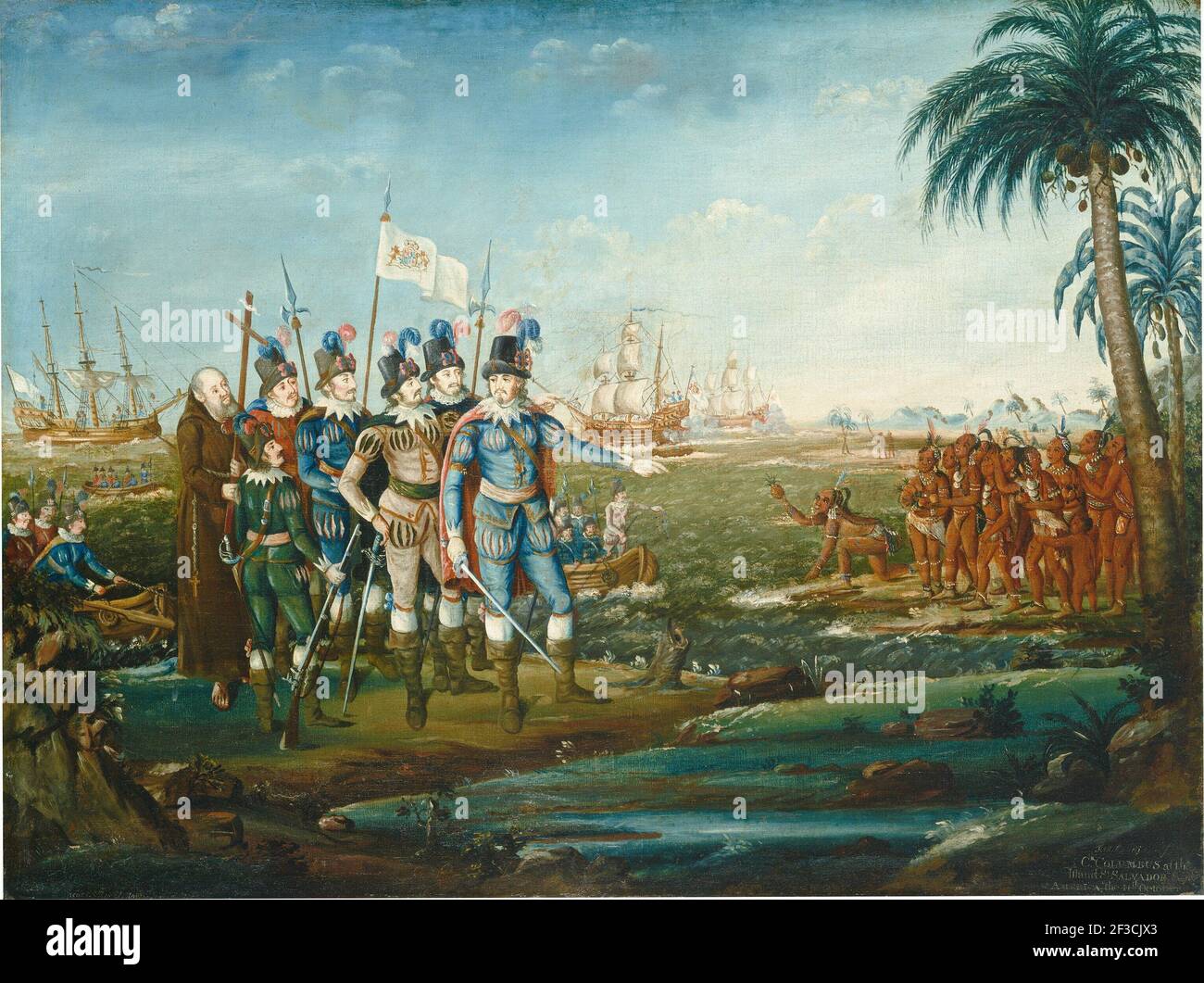Primo sbarco di Cristoforo Colombo, 1800/1805. Foto Stock