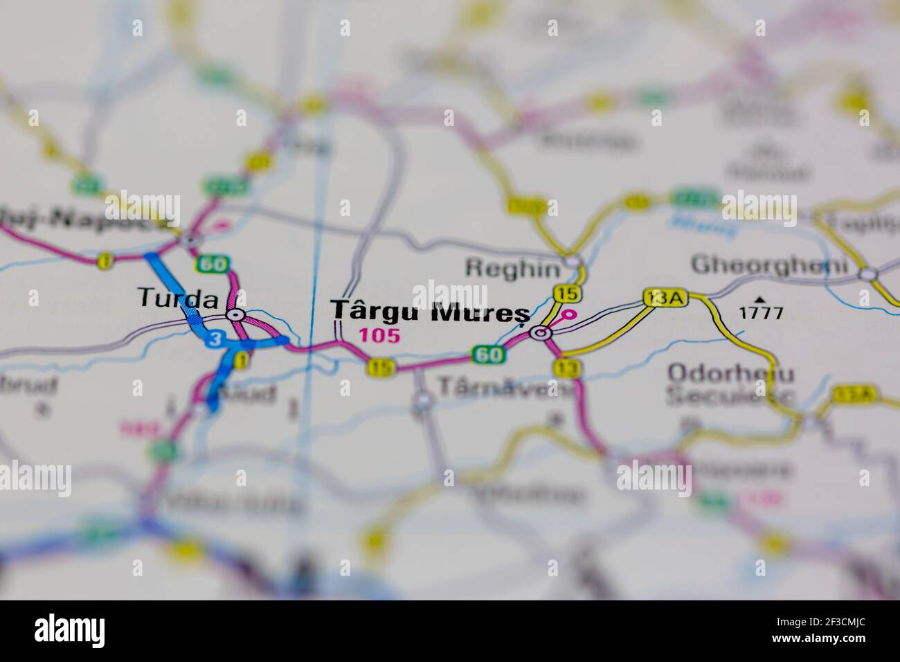 Targu Mures mostrato su una mappa geografica o su una mappa stradale Foto Stock