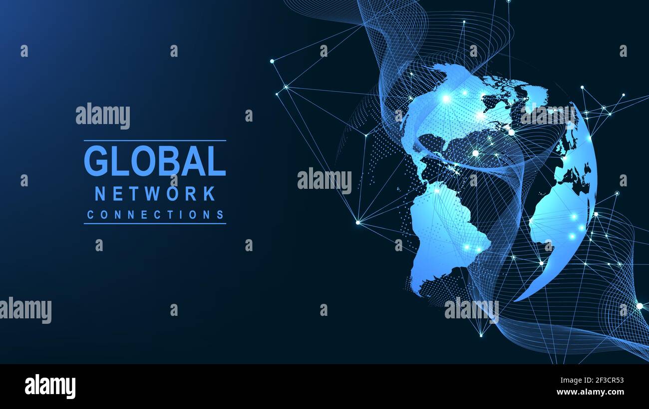 Rete globale concetto di connessione. Grande per la visualizzazione di dati. Il social network di comunicazione globale di reti di computer. La tecnologia di Internet. Azienda Illustrazione Vettoriale