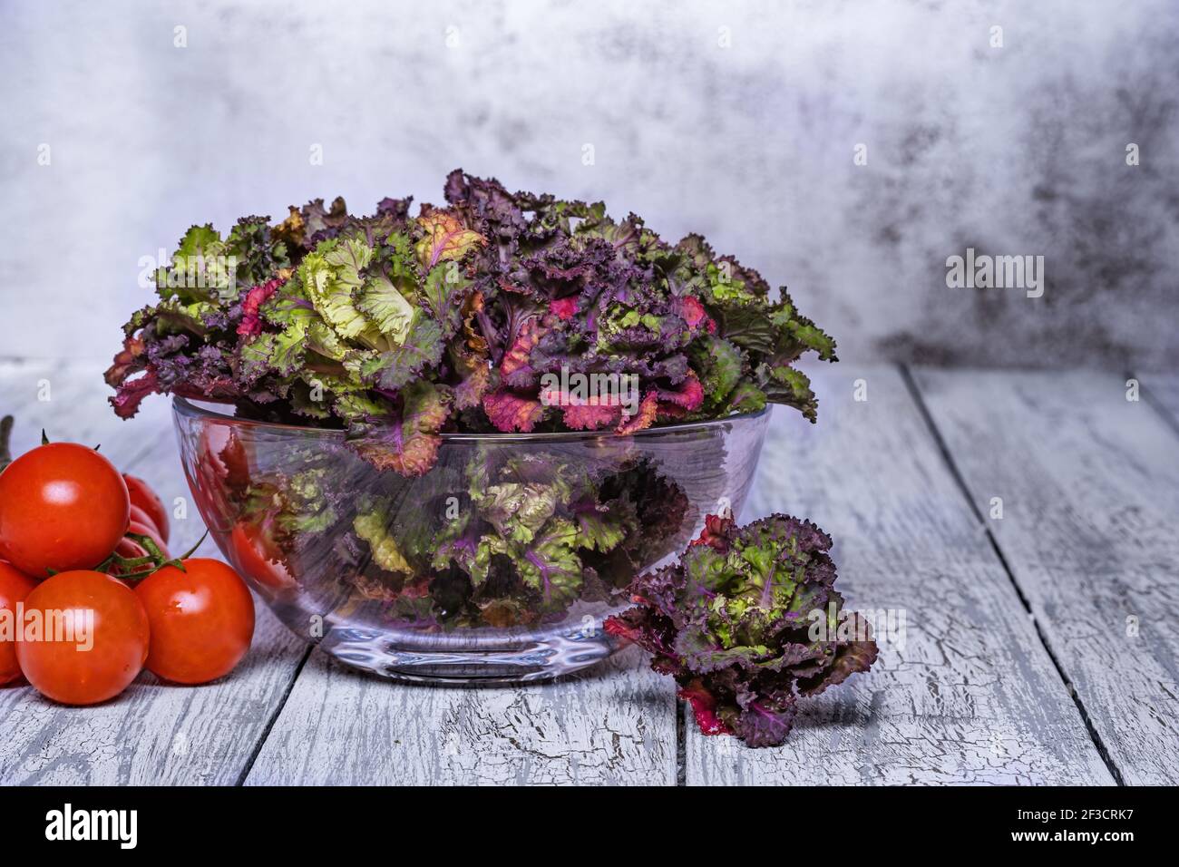 Germogli di fiori freschi, sani e colorati su sfondo di legno. Foto Stock
