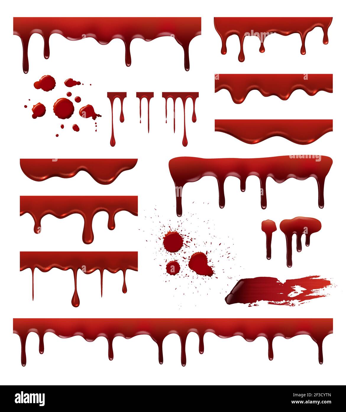 Sangue liquido. Red Sauces gocce schizzi sangue macchia vettore templates raccolta Illustrazione Vettoriale