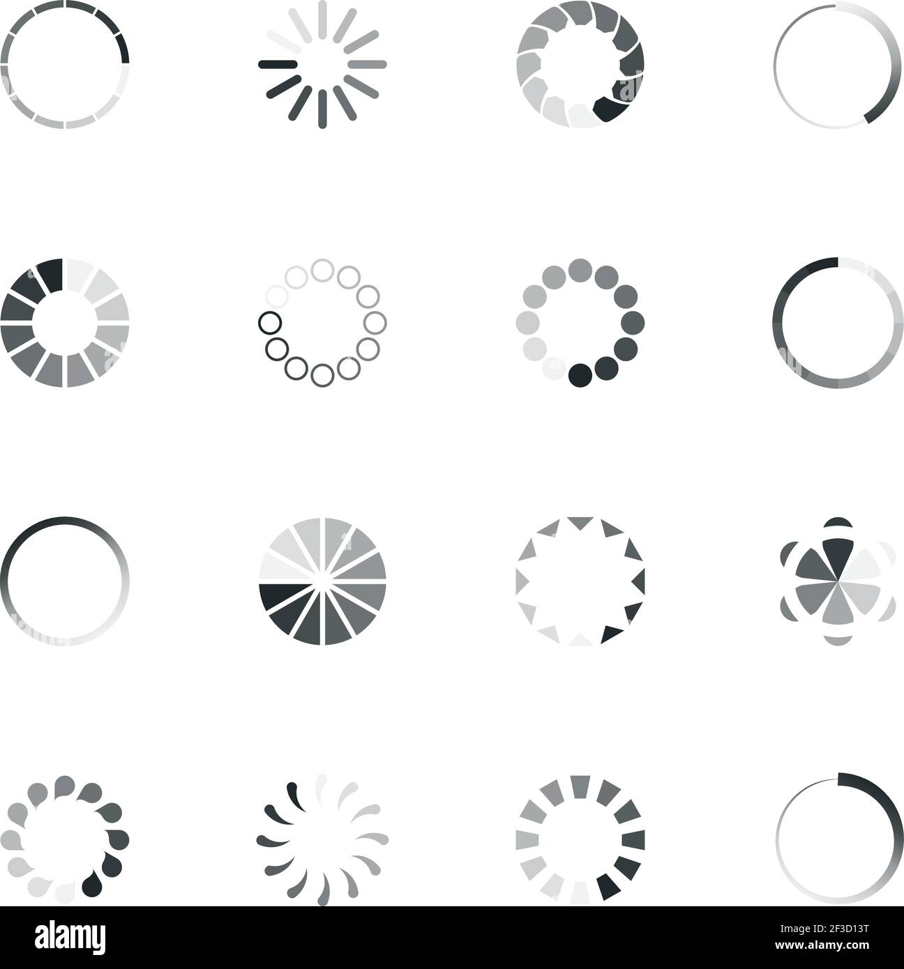 Icona di caricamento. Web ui template caricamento buffering processo barra di avanzamento cerchio anelli percentuale raccolta icone vettore Internet Illustrazione Vettoriale