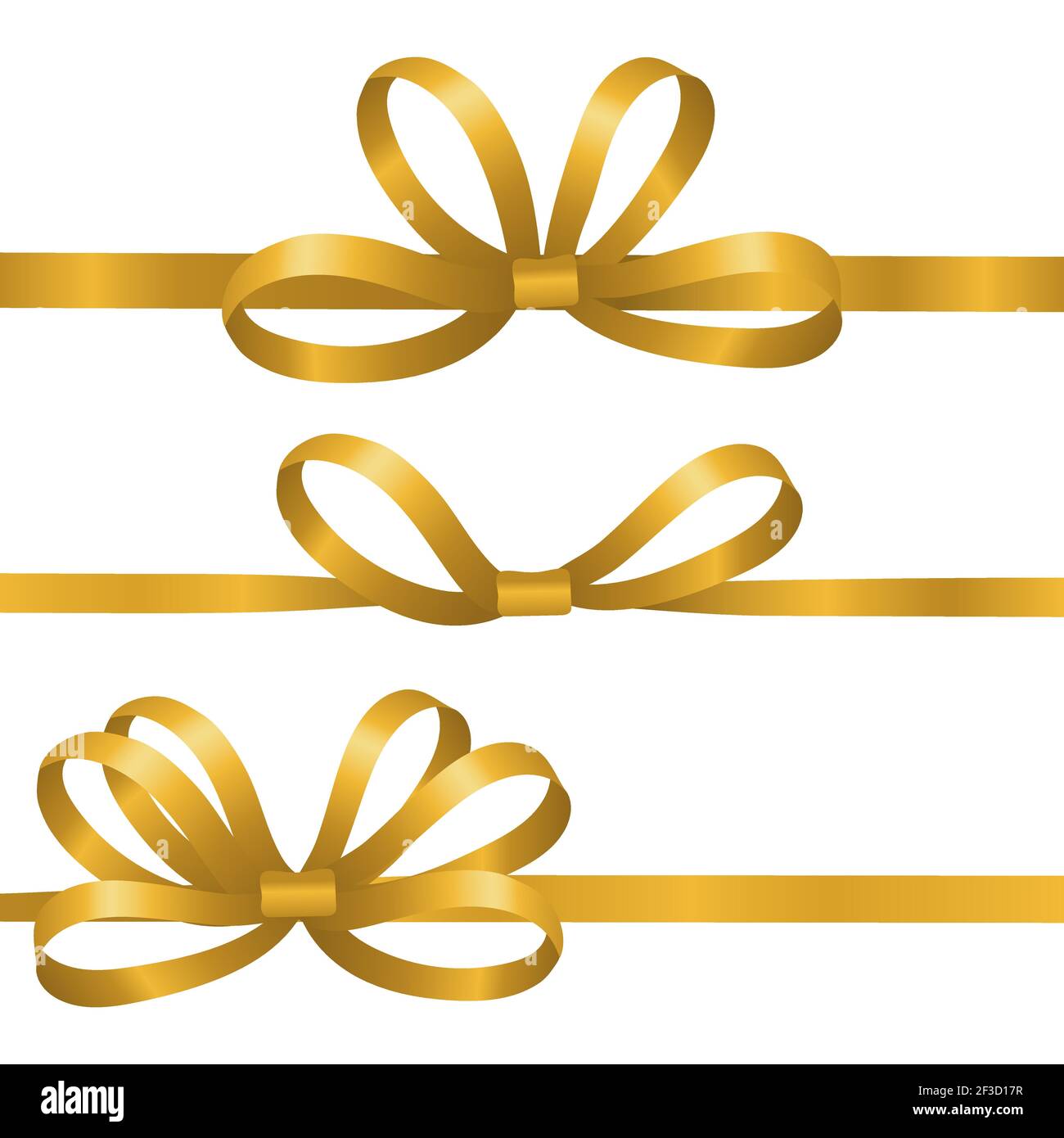 Nastri di seta oro. Elementi vettoriali con archi satinati. Nastri realistici per la confezione regalo isolati su sfondo bianco Illustrazione Vettoriale