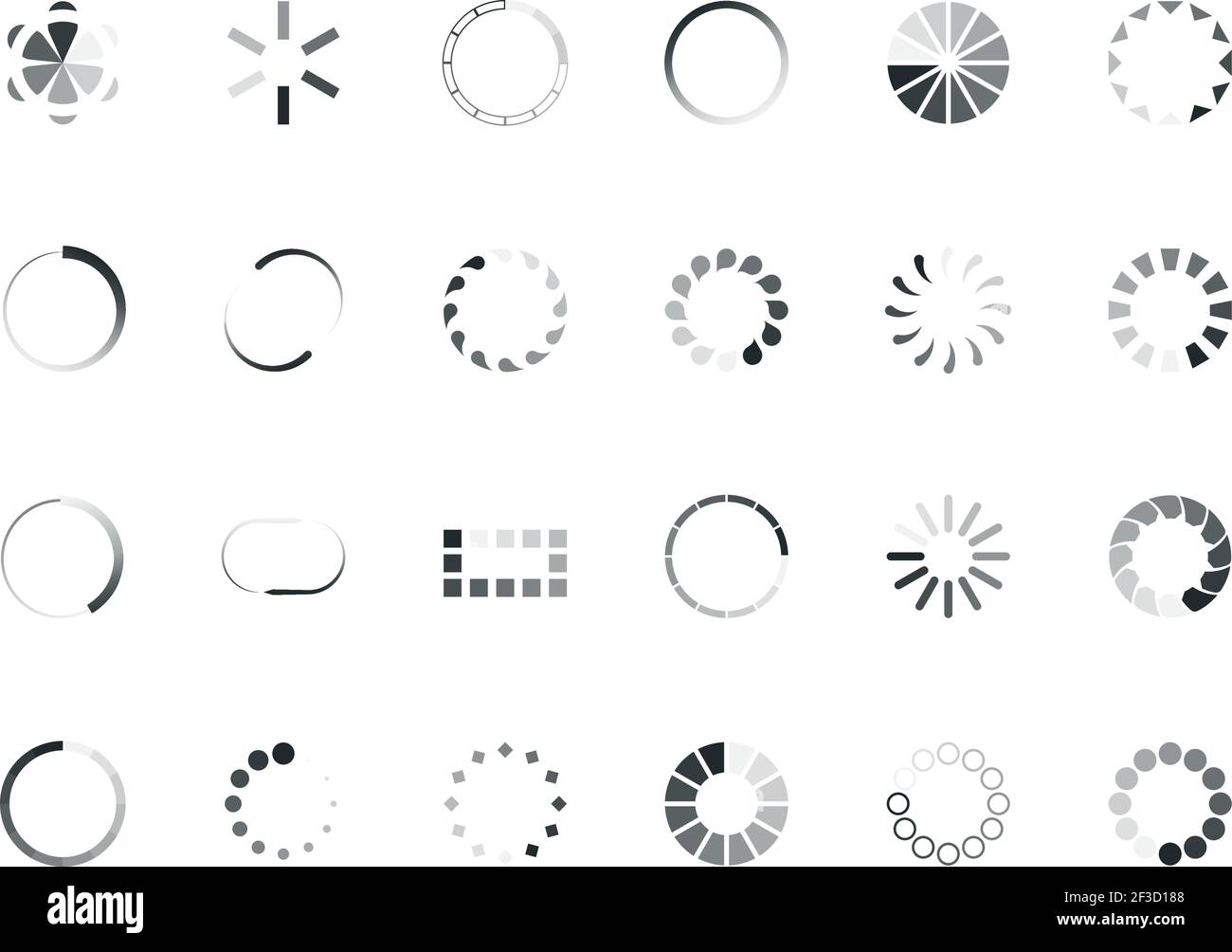Cerchi di carico. Interfaccia utente progettazione oggetti buffering processo di caricamento percentuale elementi barra di avanzamento vettore icona internet web Illustrazione Vettoriale