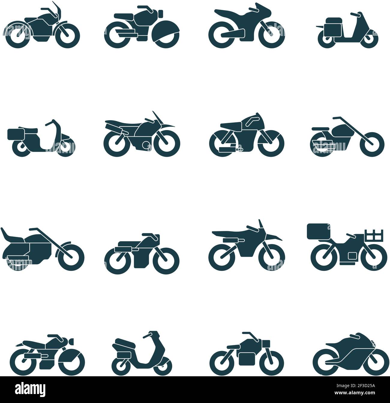 Simboli Street bike. Silhouette di trasporto urbano cicloturismo moto chopper vettore collezione di veicoli Illustrazione Vettoriale