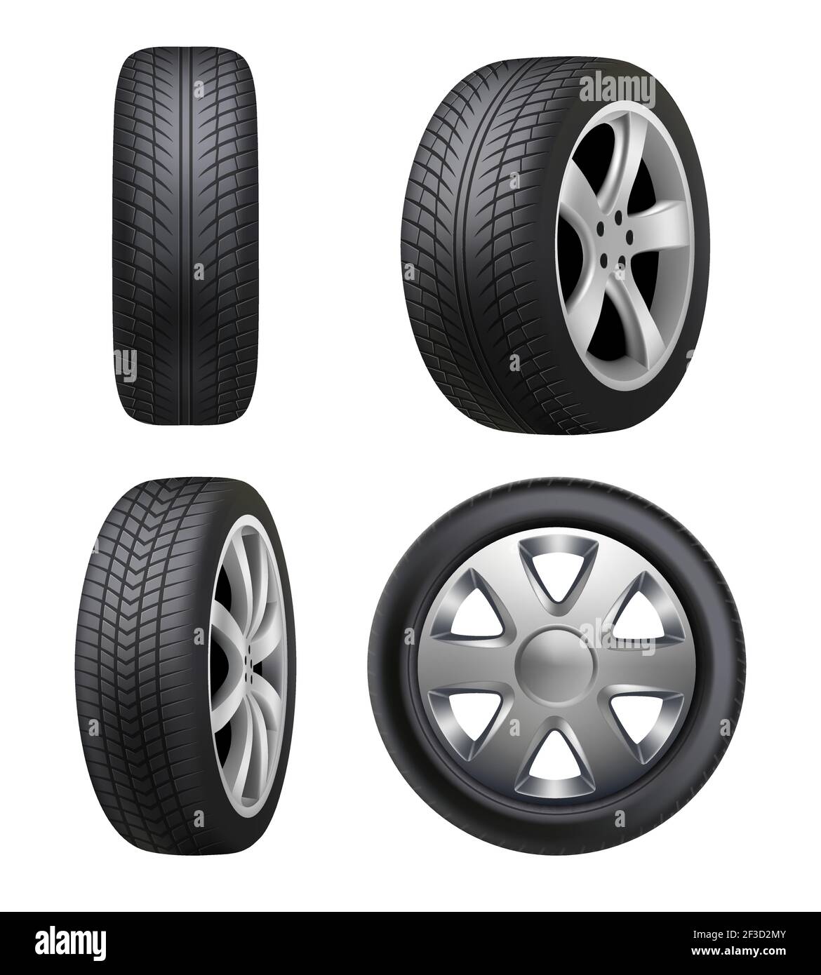 Pneumatici realistici. Pneumatici vettoriali per auto a ruota isolati Illustrazione Vettoriale