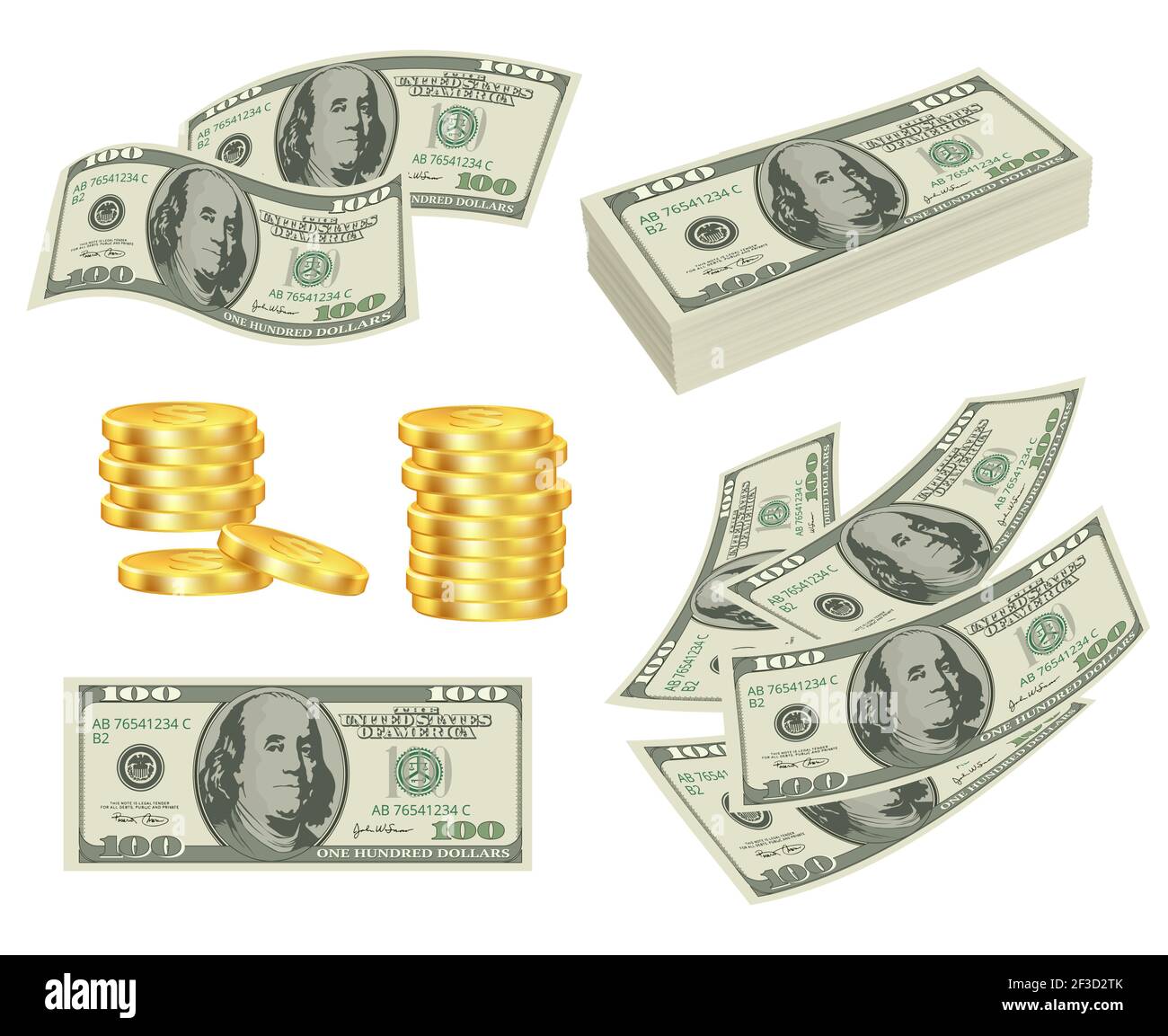 Denaro. Dollari in contanti oro premi banconote roll carte vettore immagini realistiche di denaro Illustrazione Vettoriale