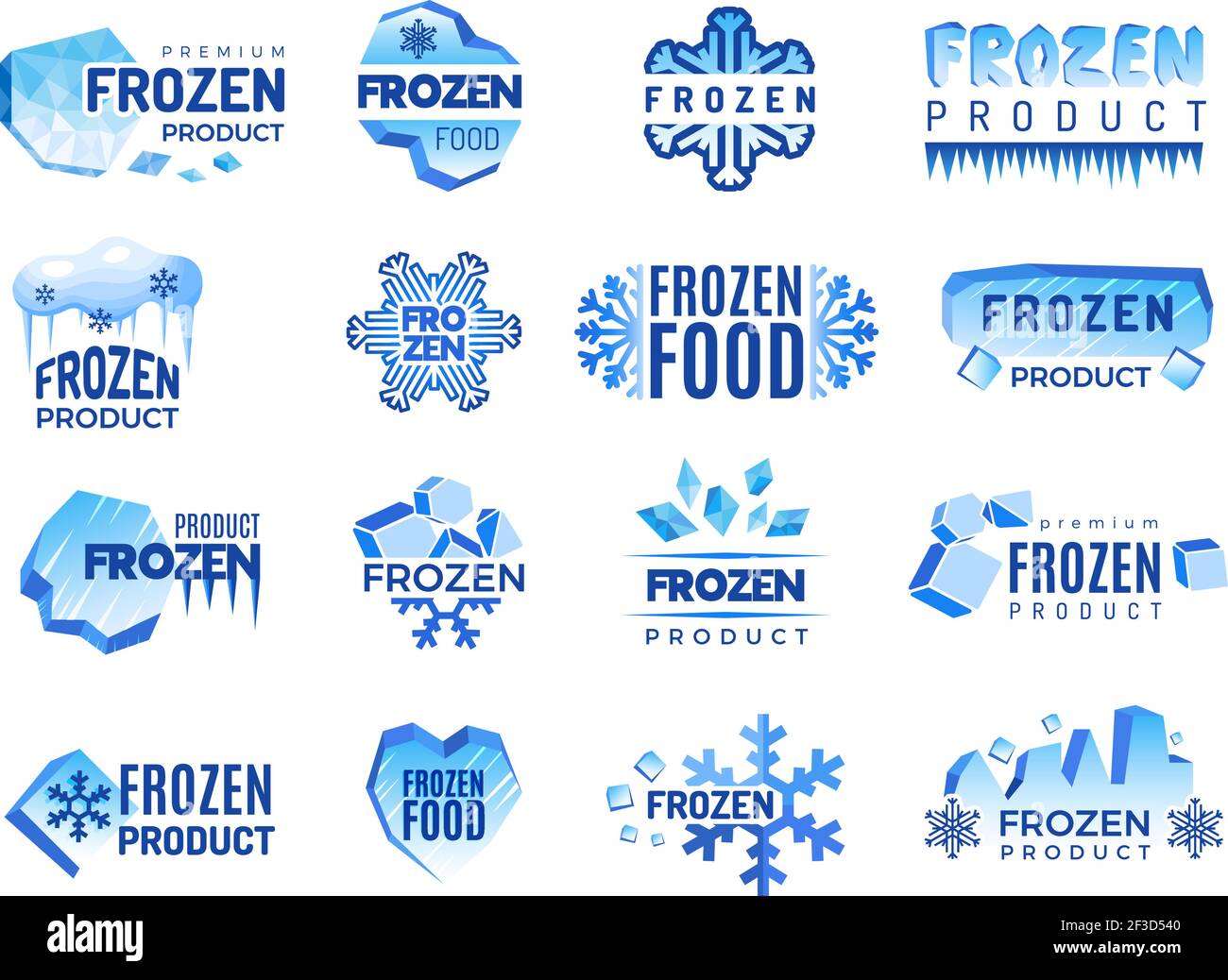 Logo del prodotto ICE. Elementi grafici a freddo vettore blu di identità commerciale di alimenti congelati Illustrazione Vettoriale