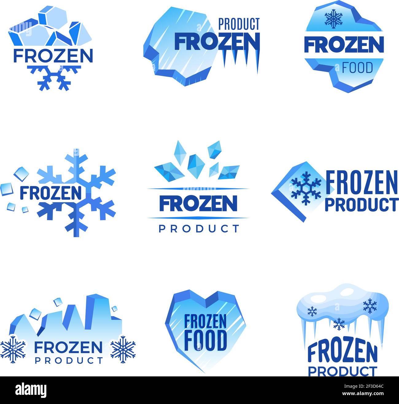 Logo ICE. Simboli vettoriali del ghiaccio e del freddo dei distintivi astratti del prodotto congelato Illustrazione Vettoriale