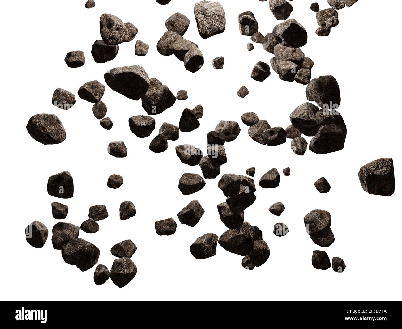 Rocce cadenti isolate su sfondo bianco.rappresentazione 3d. Foto Stock