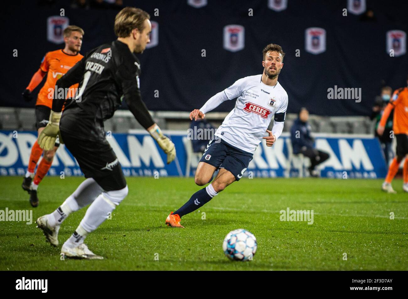 Aarhus, Danimarca. 15 marzo 2021. Patrick Mortensen (9) di AGF visto durante la partita 3F Superliga tra Aarhus GF e Randers FC al Ceres Park di Aarhus. (Photo Credit: Gonzales Photo/Alamy Live News Foto Stock