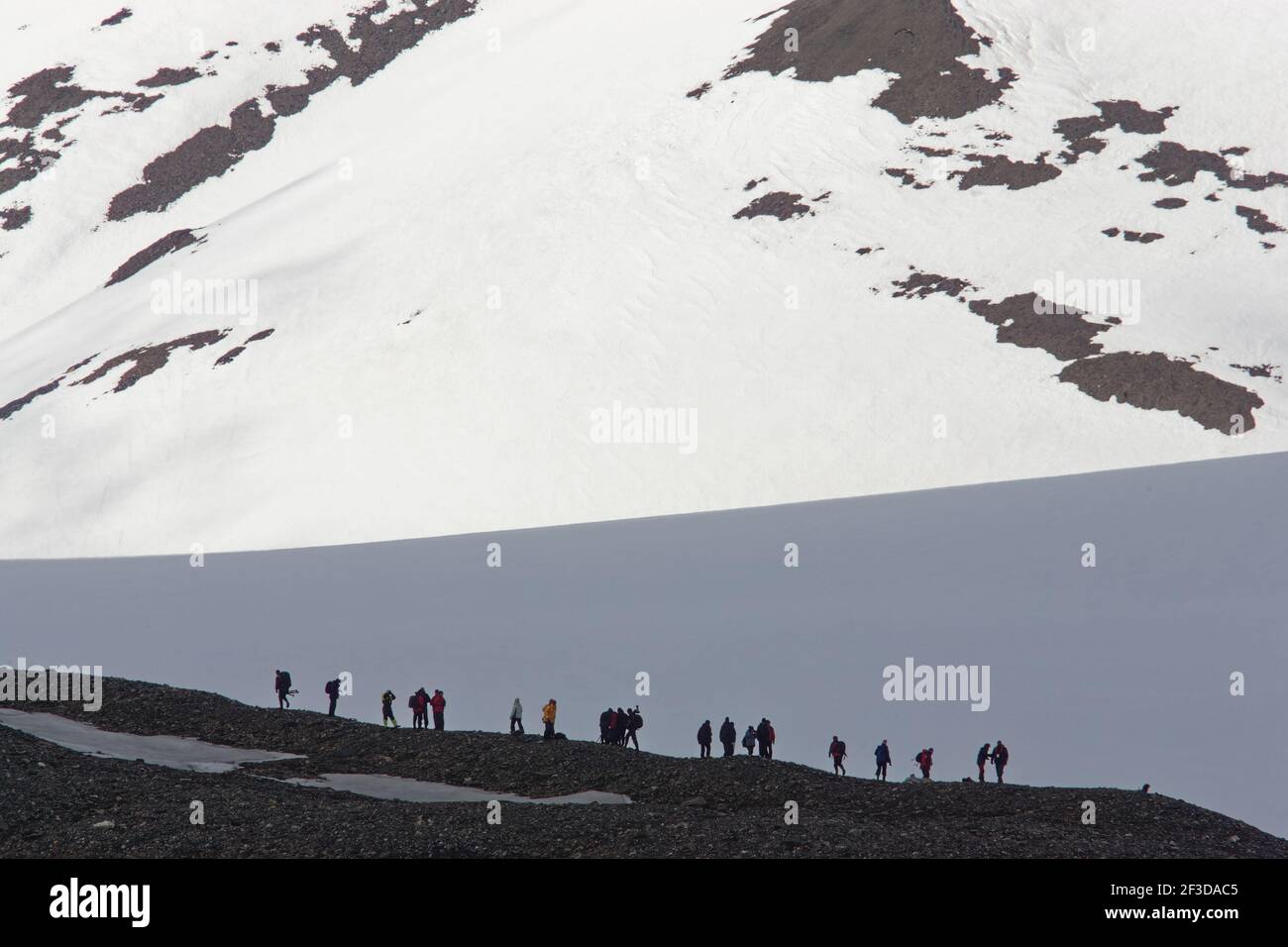 Turisti che esplorano sulla LandSvalbard (Spitsbergen) LA003903 Foto Stock