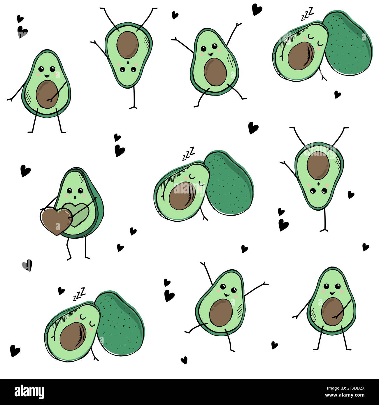 Avocado Dodle Style Vector disegno senza giunture. Keto Print per il design tessile della moda. Illustrazione Vettoriale
