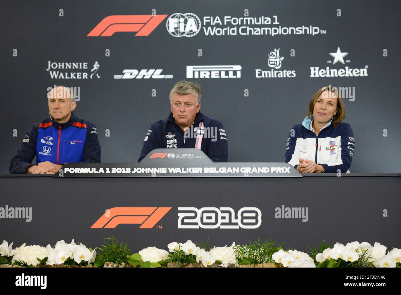 TOST Franz (aut), Team Principal Scuderia Toro Rosso, SZAFNAUER Otmar (rom), Racing Point Force India Team Principal, WILLIAMS Claire (gbr), Vice Team Principal, ritratto durante il Campionato del mondo di Formula uno 2018, Gran Premio del Belgio dal 23 al 26 agosto a Spa - Francorchamps, Belgio - Foto Julien Delfosse / DPPI Foto Stock