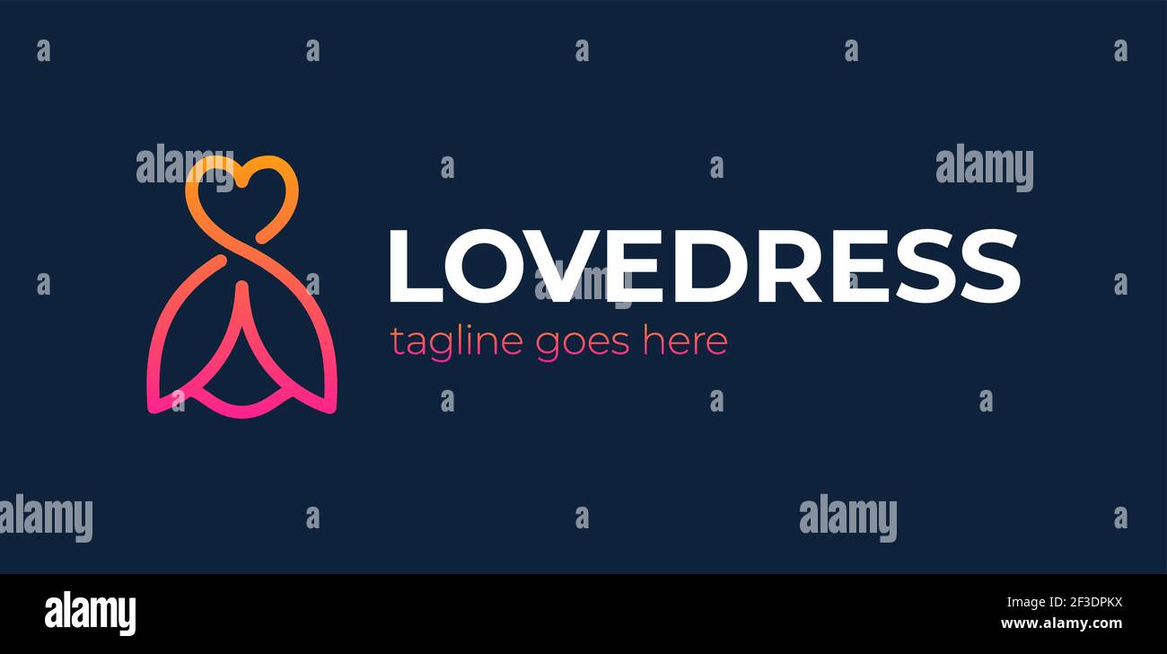 icona vettore del logo love clothing. Abito boutique alla moda con logo a forma di cuore con appendiabiti Illustrazione Vettoriale