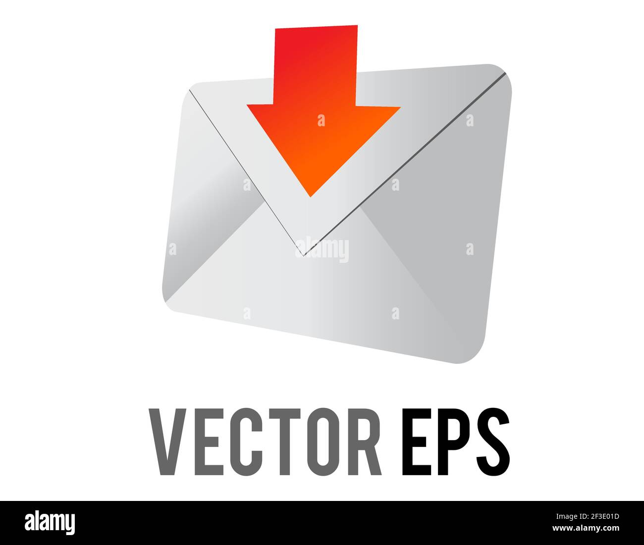 Il vettore isolato sul retro della busta bianca con l'icona della freccia rossa rivolta verso il basso, rappresenta il download, i messaggi diretti o la posta in genere. Illustrazione Vettoriale